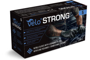 VELO STRONG GRIP S CZARNE Rękawice nitrylowe robocze z gripem, 50 szt.