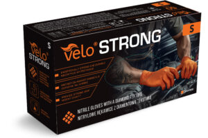 VELO STRONG GRIP S POMARAŃCZOWE Rękawice nitrylowe robocze z gripem, 50 szt.
