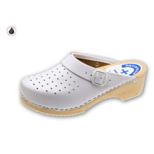 MEDIBUT ROZM. 43 Pantolety zdrowotne skórzane z paskiem na piętę, wzór 03AB