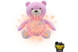 CHICCO 0M+ Miś z projektorem i muzyką, różowa przytulanka